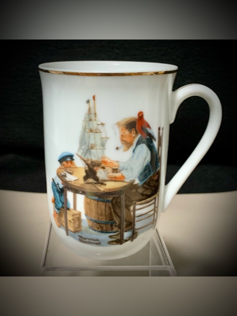 💗Norman Rockwell “For A Good Boy” Collector Mug Cup Gold Trim Vintage